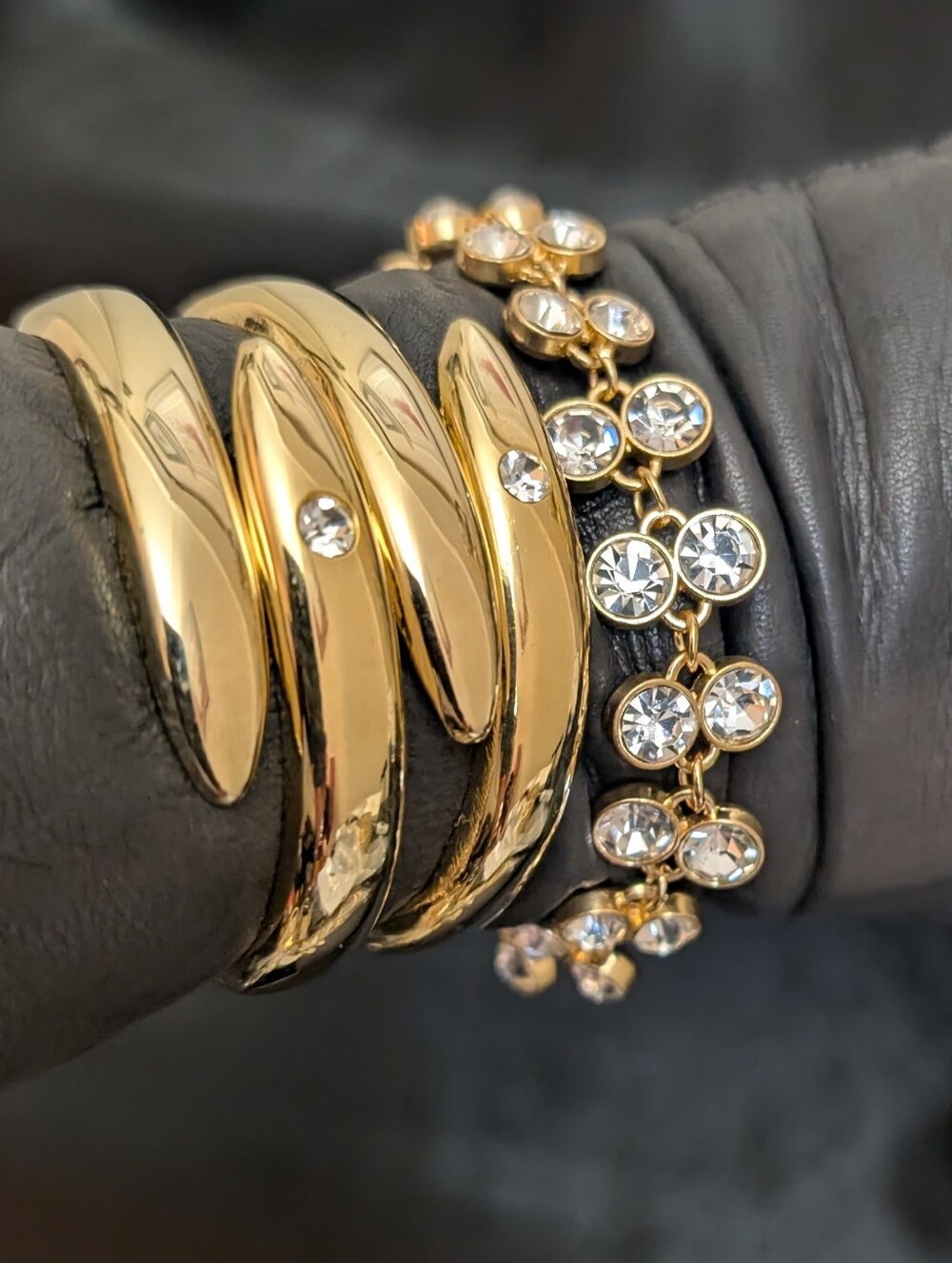 Vintage Gold Clasp Cuff w/Stones & Crystal Link  Bracelets